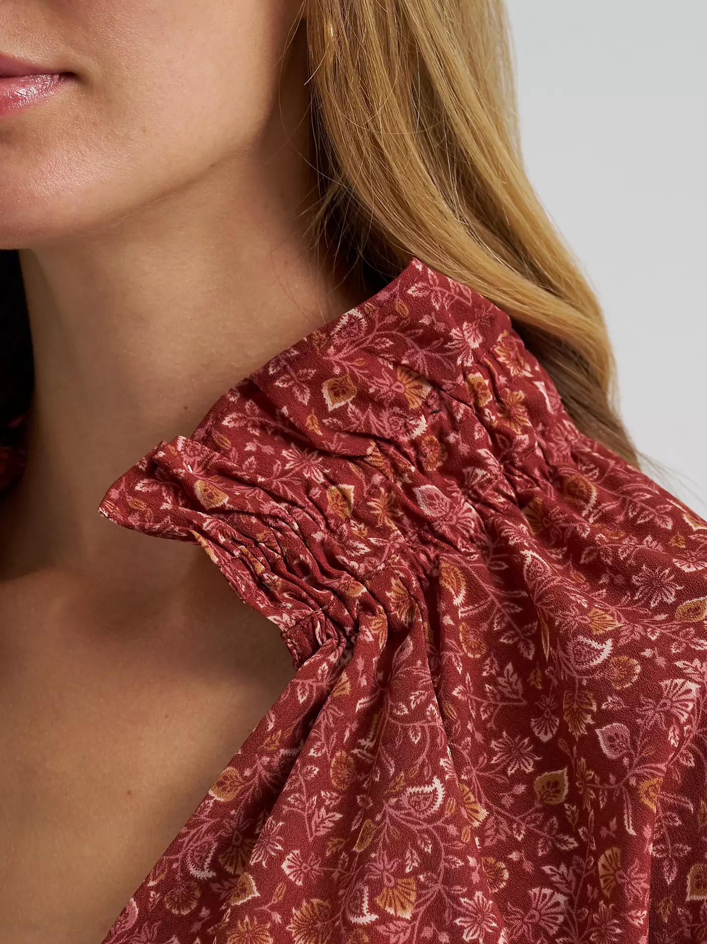 Burgundy Bloom Ruffle Blouse - Image 3