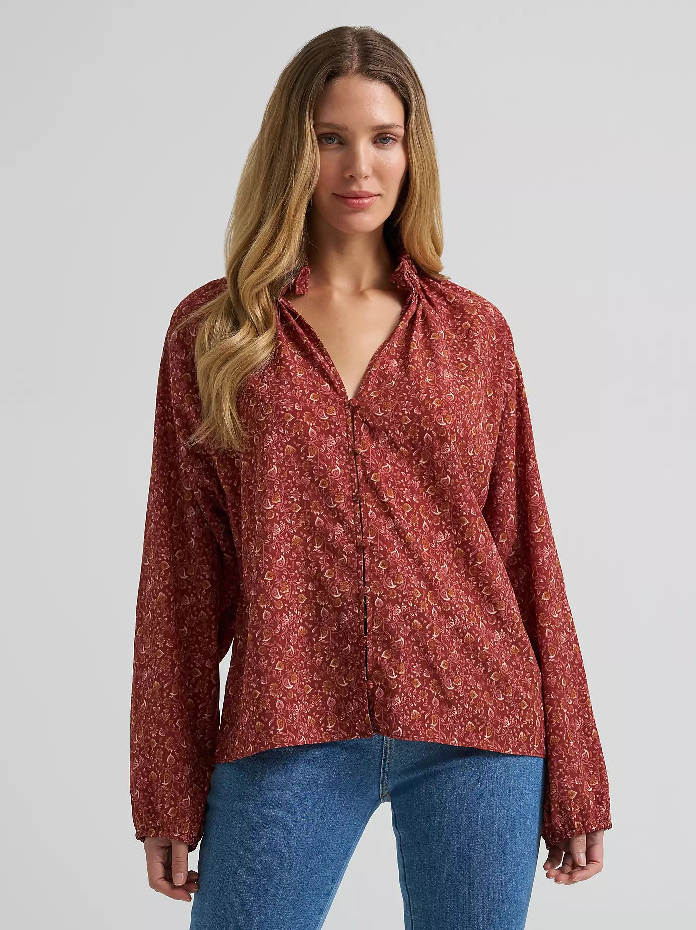 Burgundy Bloom Ruffle Blouse - Image 4
