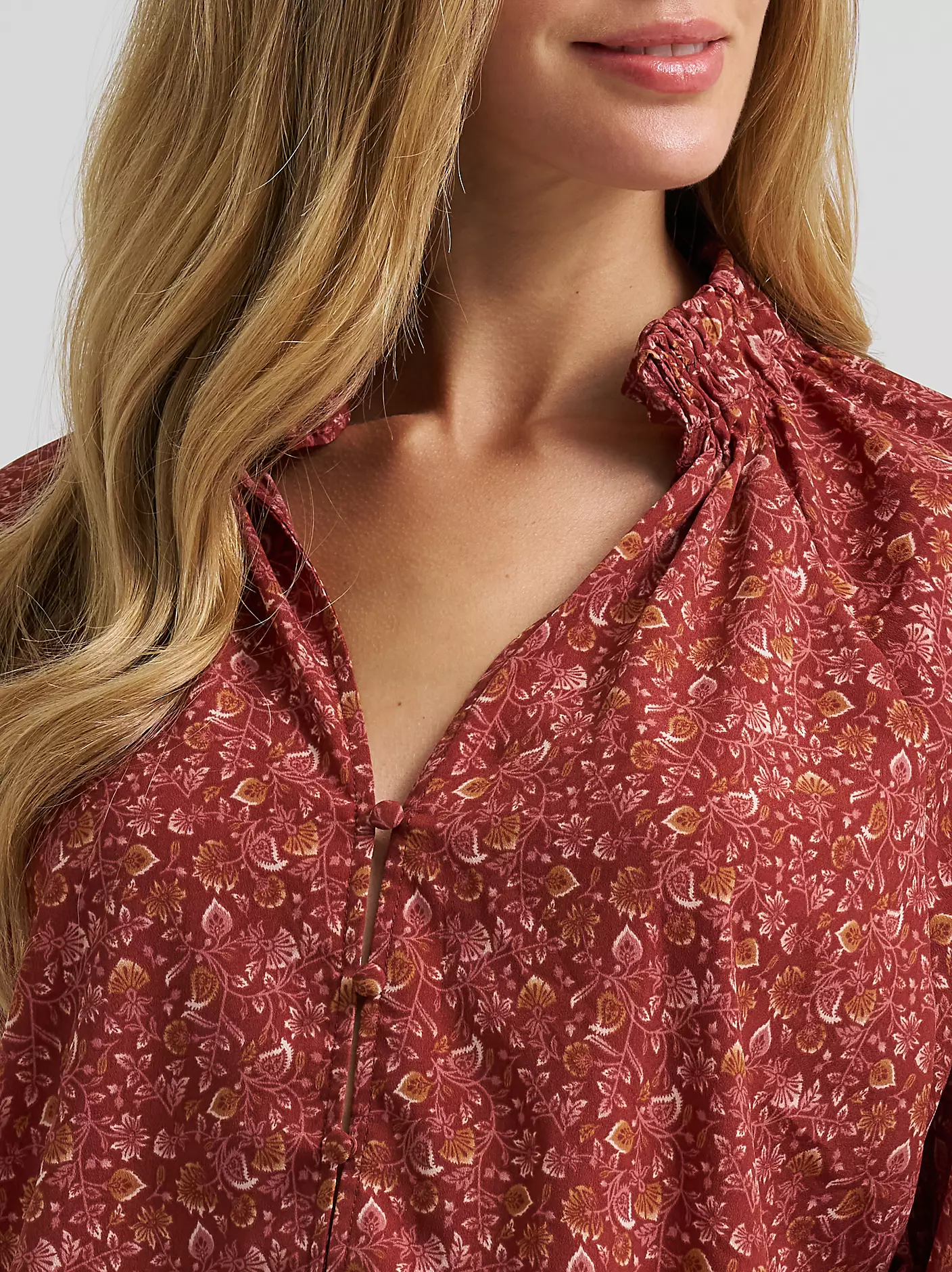 Burgundy Bloom Ruffle Blouse - Image 5