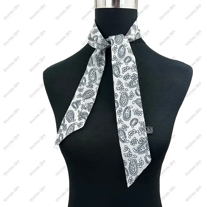 Classic Paisley Skinny Scarf~White