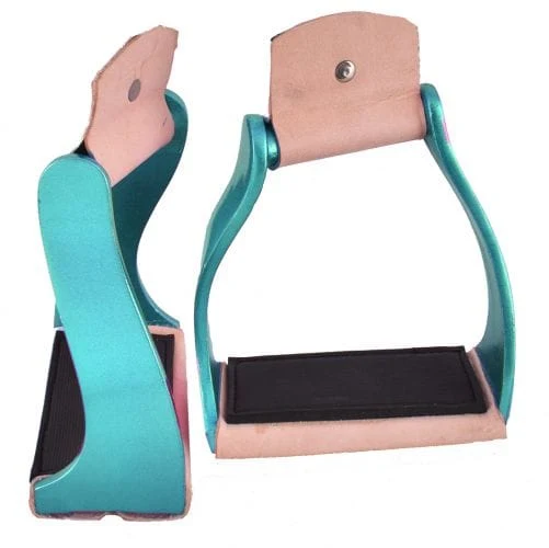 Color Coated Twisted Angled Aluminum Stirrups ~ Teal