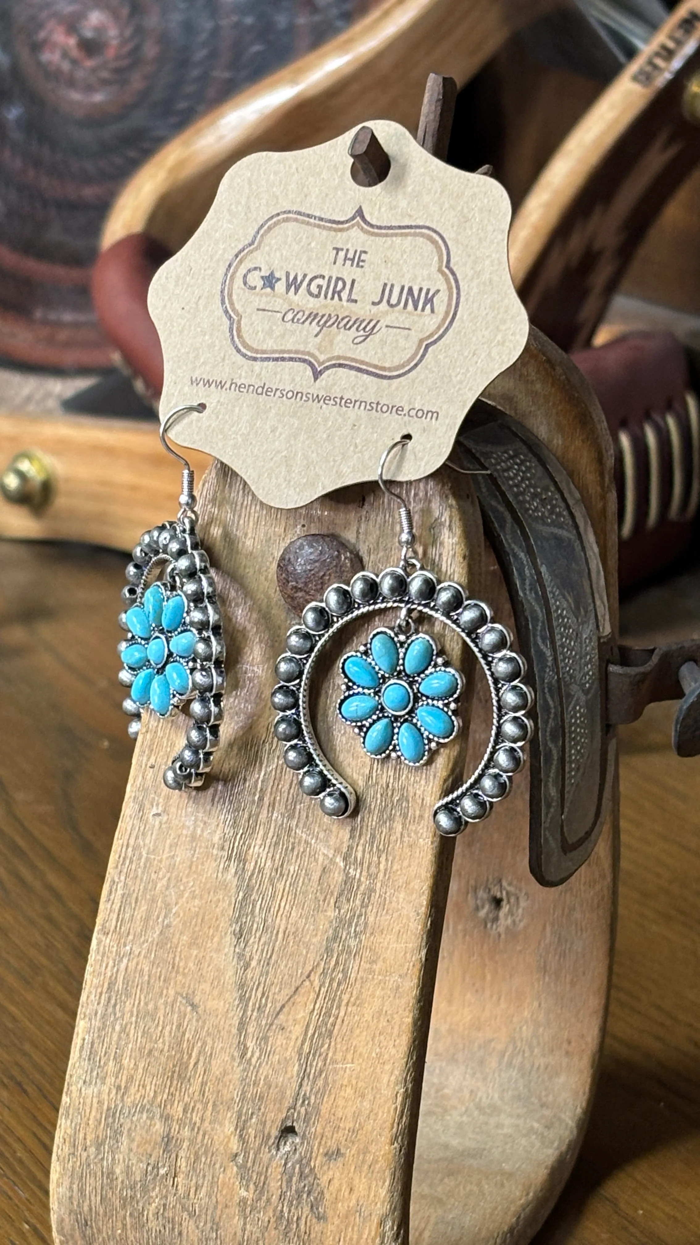 Crescent Turquoise Flower Earrings