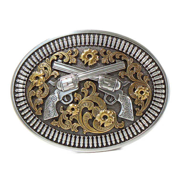Floral Revolver Gun & Shells Belt Buckle