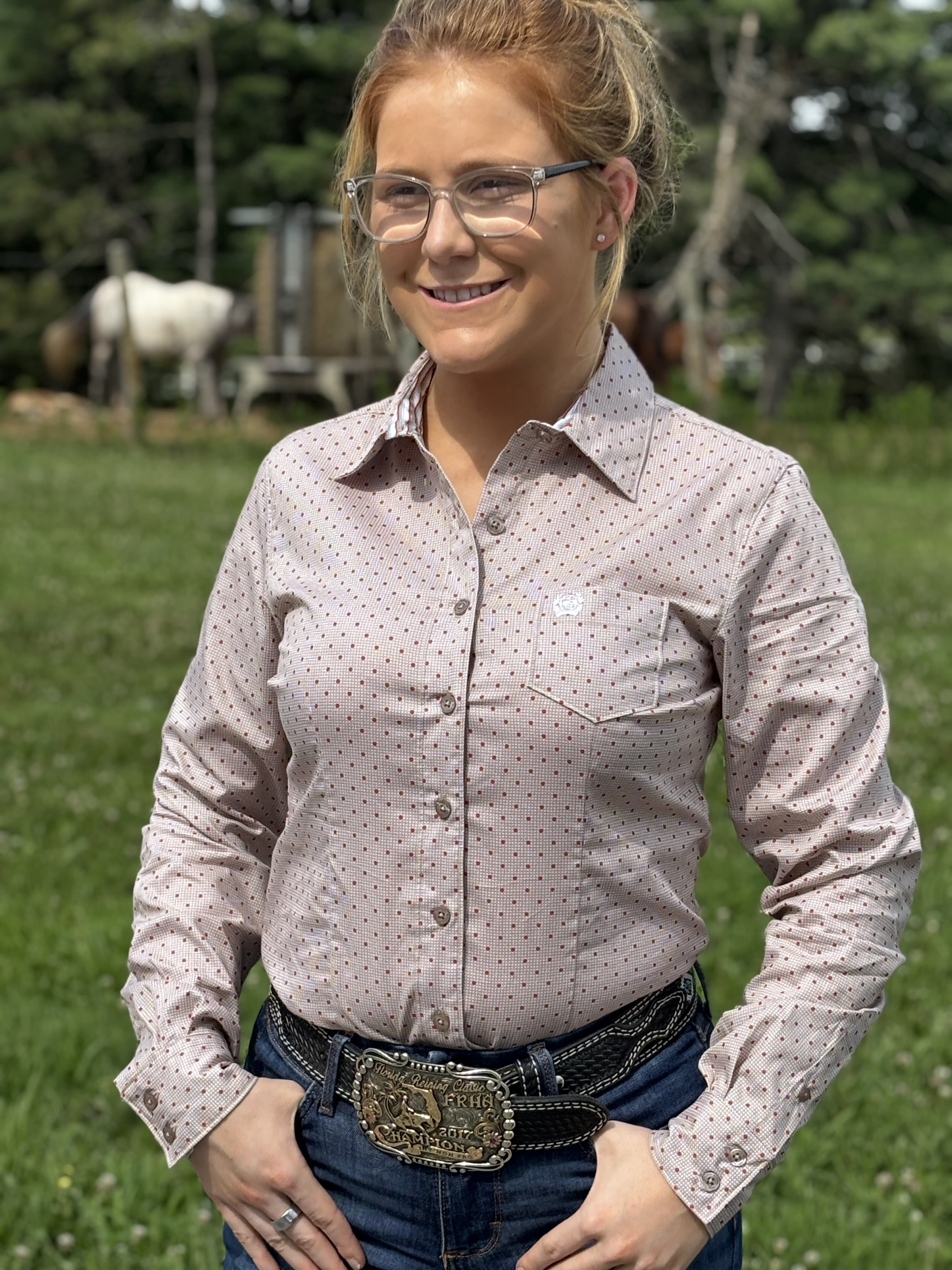 Ladies Cinch Polka Dot Shirt