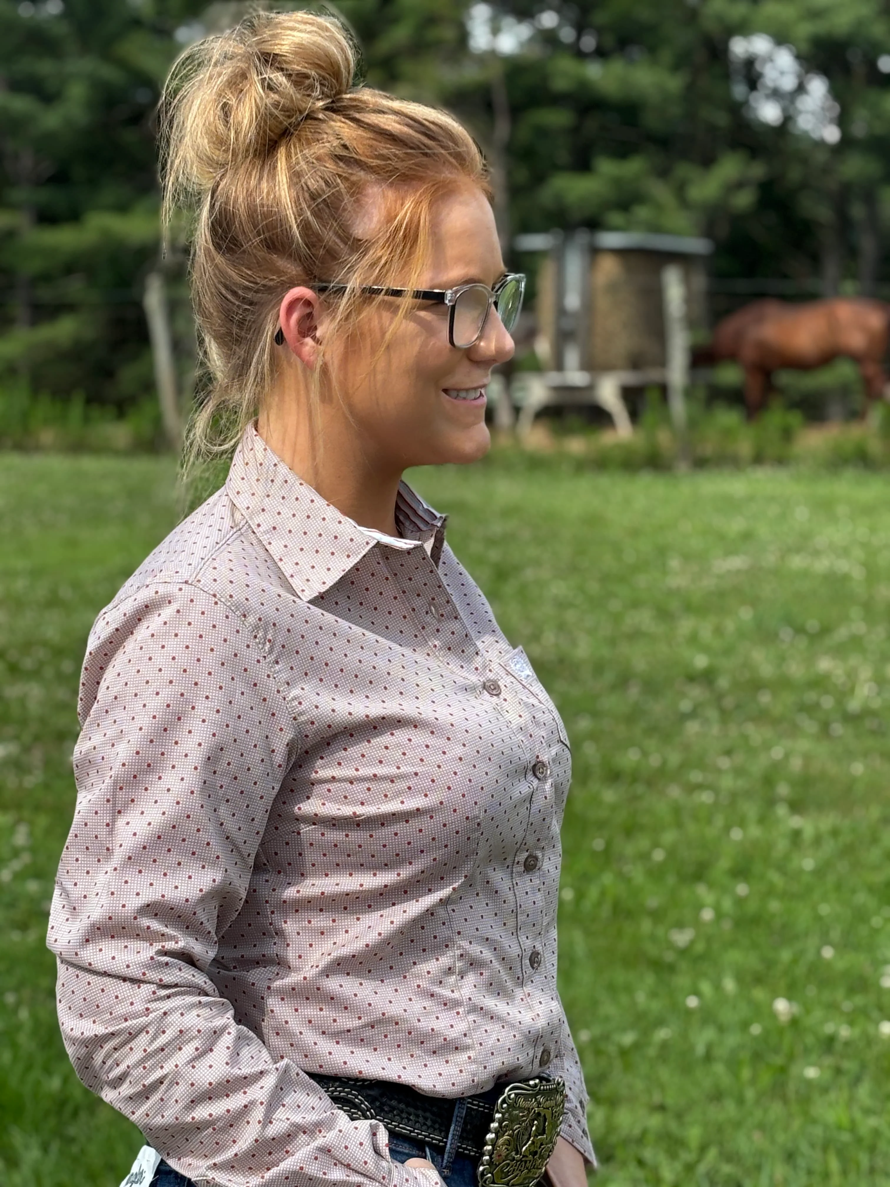 Ladies Cinch Polka Dot Shirt - Image 2