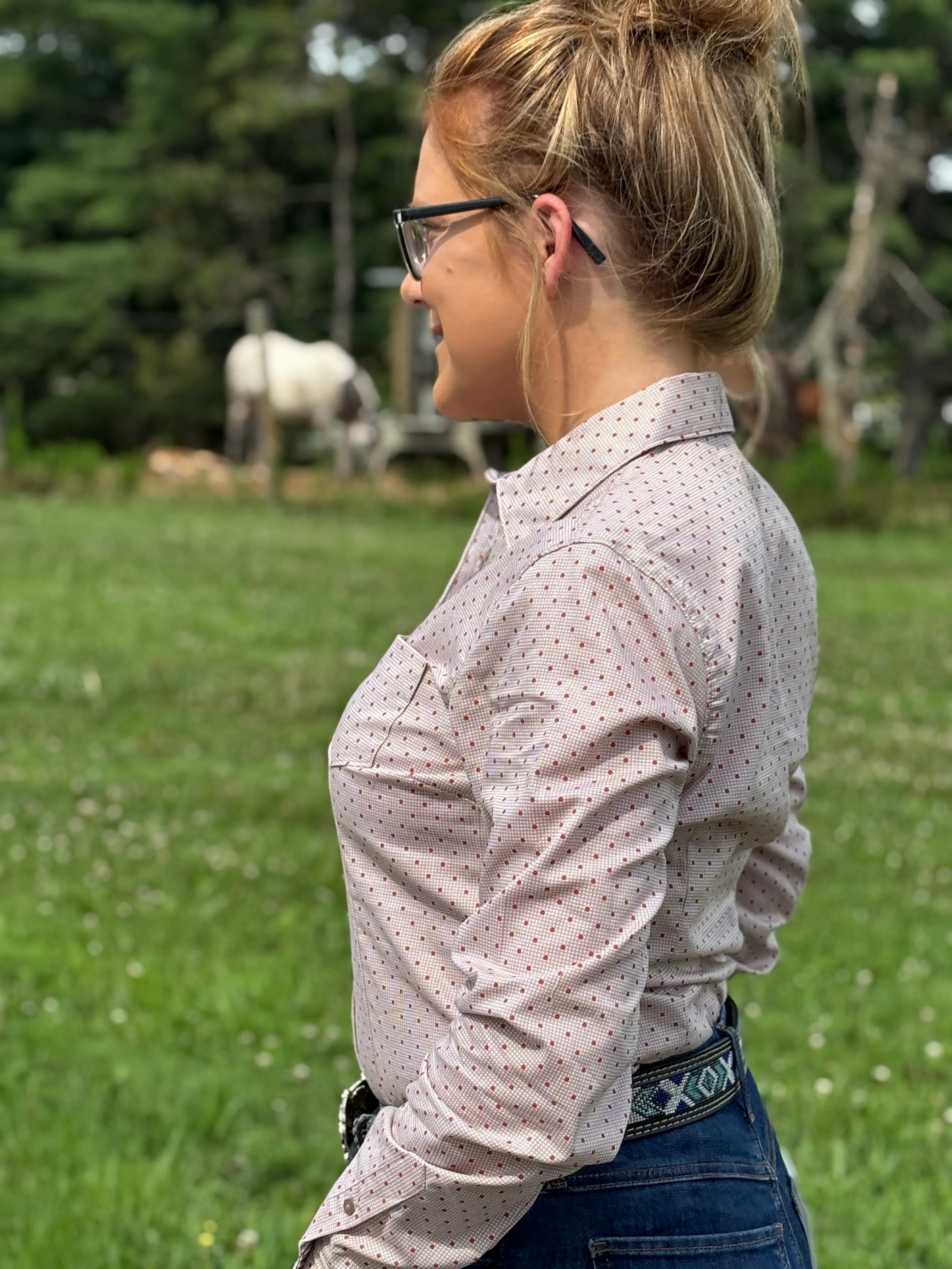 Ladies Cinch Polka Dot Shirt - Image 3