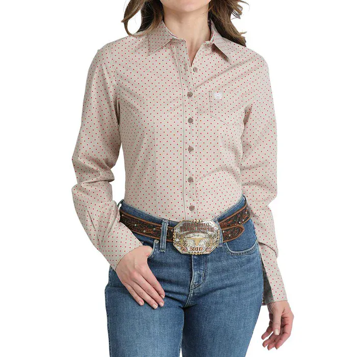 Ladies Cinch Polka Dot Shirt - Image 4