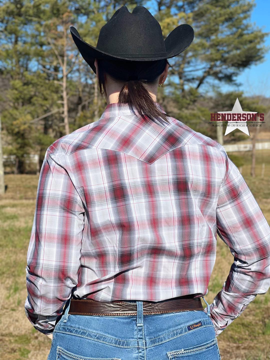 Ladies Rough Stock Plaid ~ Burgundy - Image 2