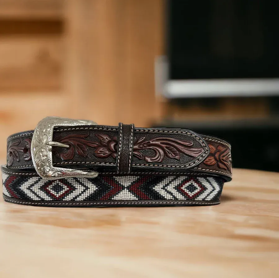 Men's Twisted X Leather W/Beaded Inlay Belt