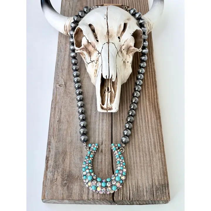 Navajo Pearl Rhinestone Horseshoe Necklace