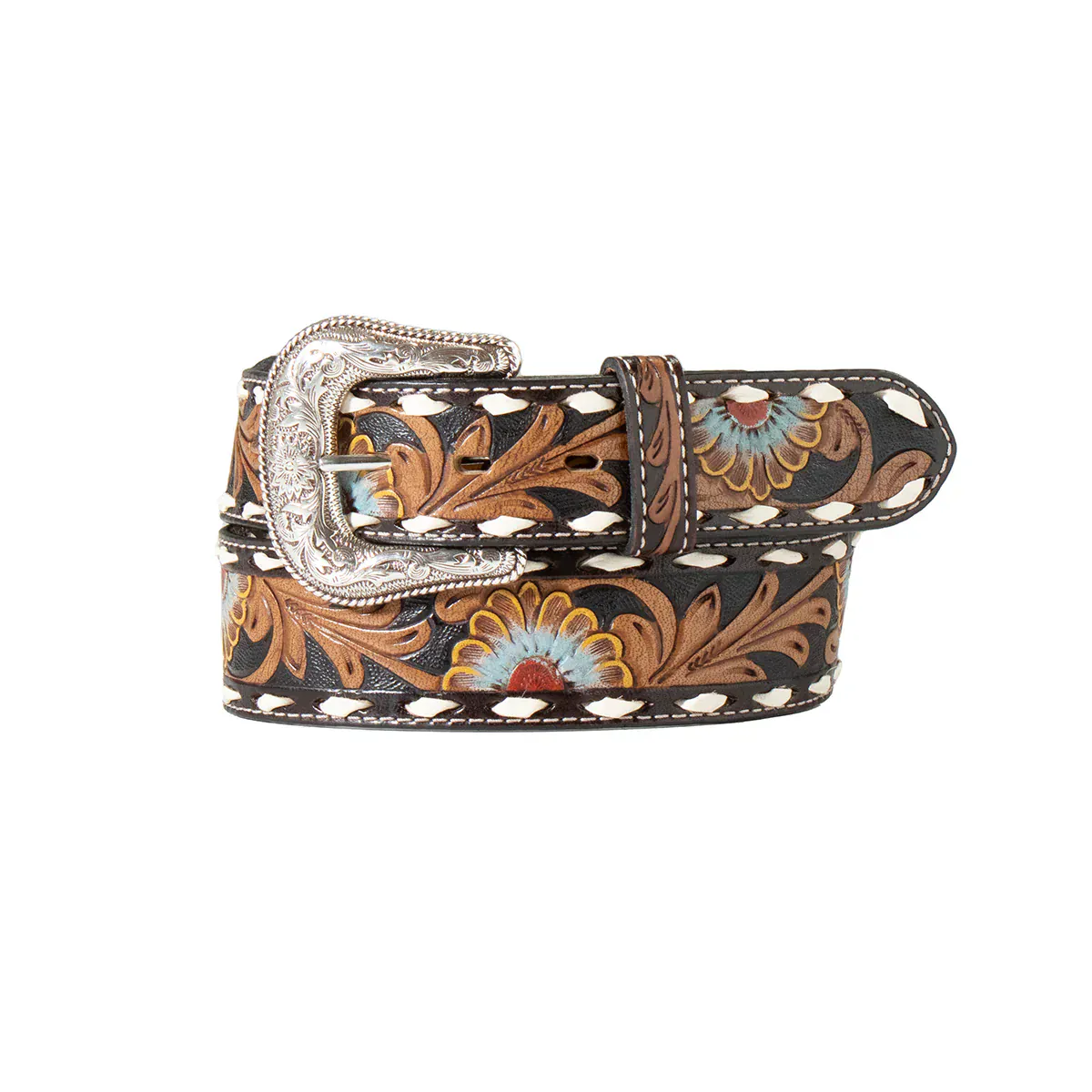 Painted Floral Belt W/Buckstitch