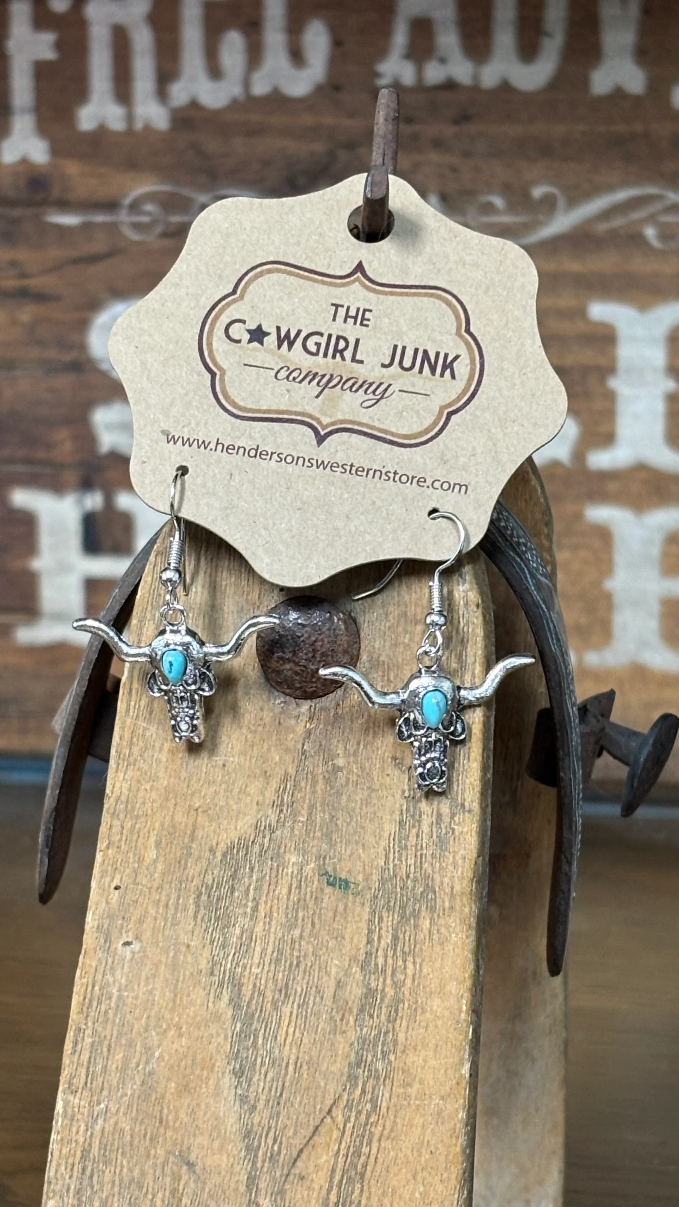 Steer Head Turquoise Dangle Earrings
