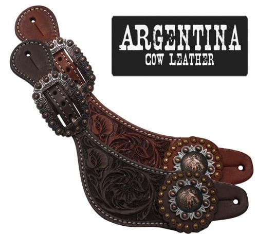 Tooled Spur Straps W/Barrel Racer Concho