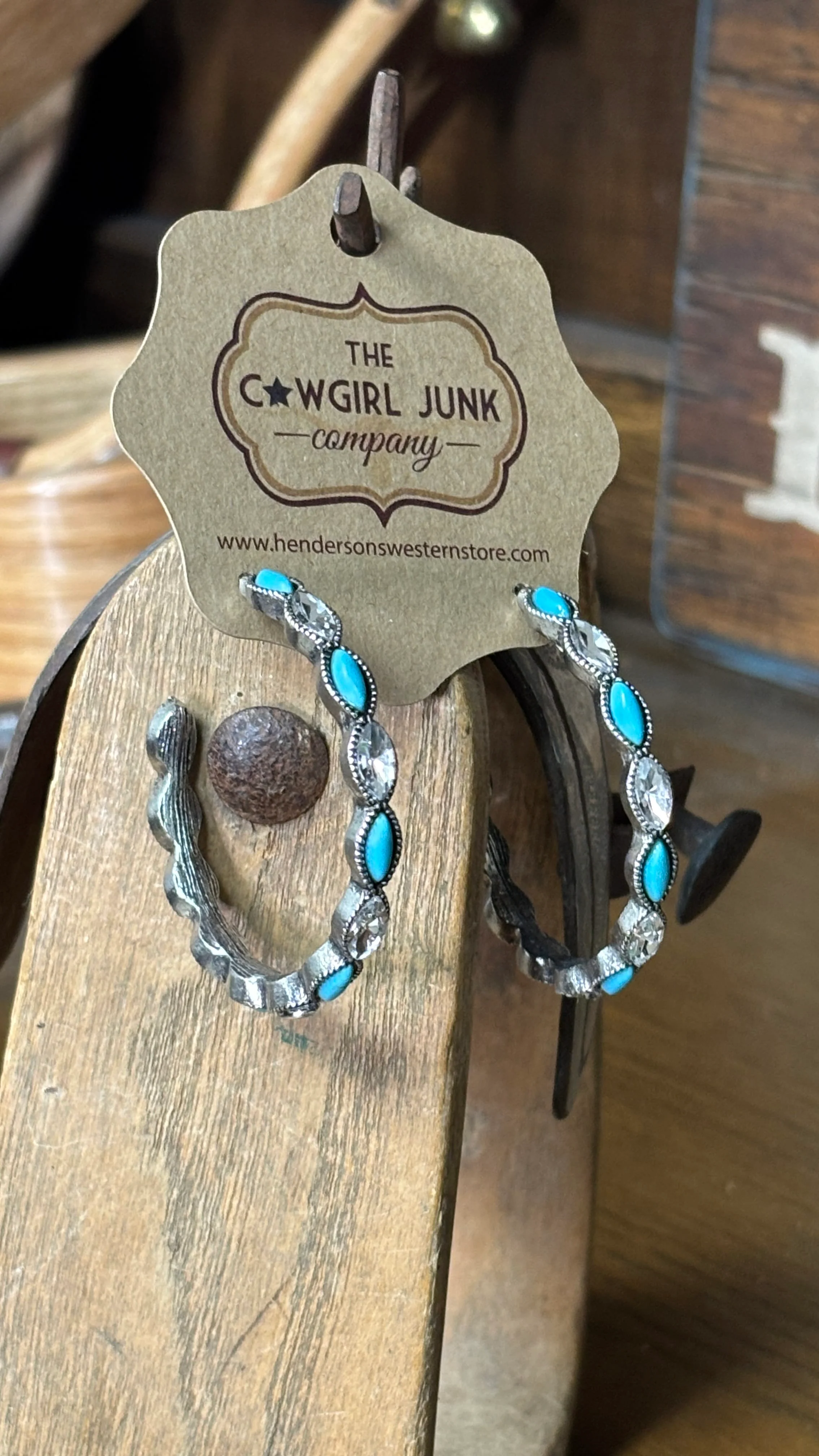 Turquoise & Rhinestone Hoop Earrings