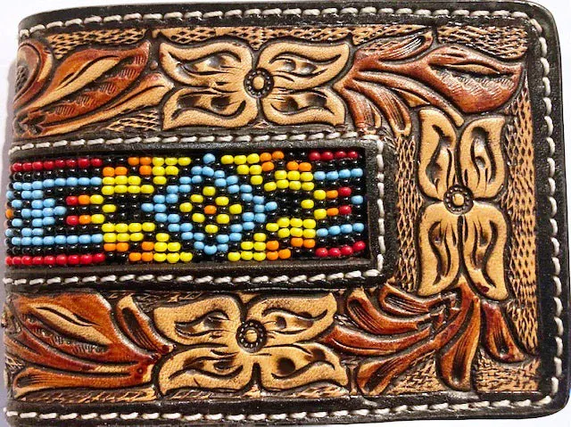 Twisted X Money Clip ~ Tooled Leather Yellow Beads