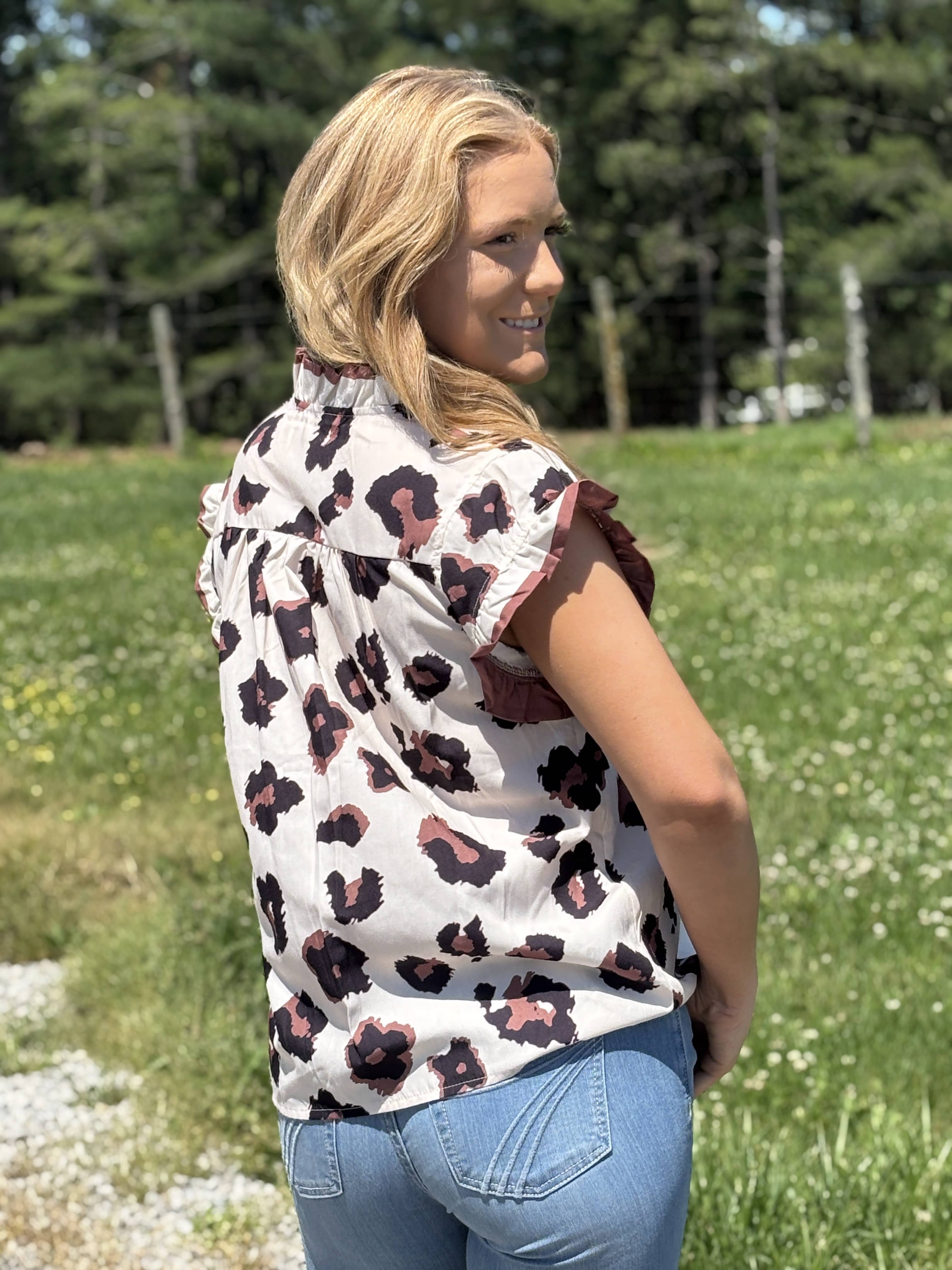 Western Leopard Primal Poise Printed Ruffle Blouse - Image 4