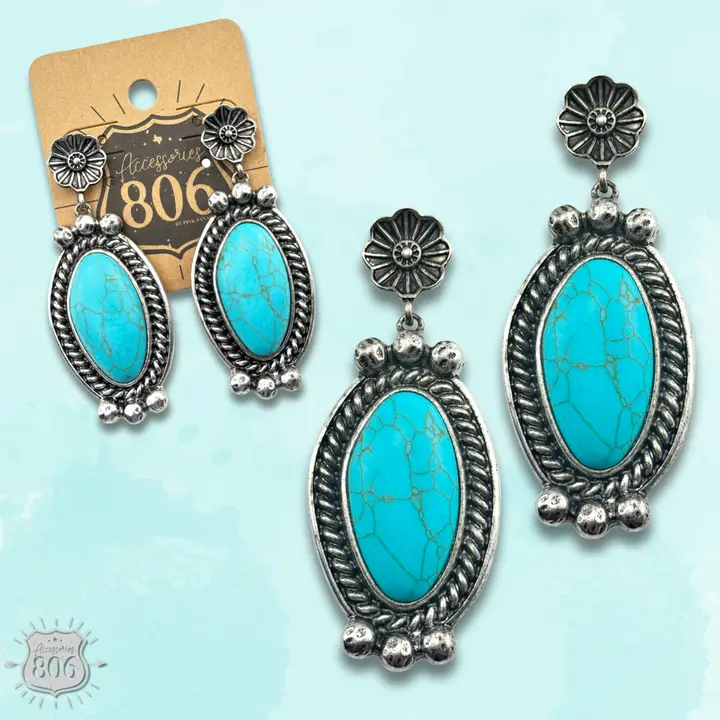 Western Oval Stone Teardrop Earring