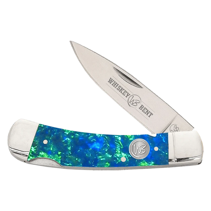 Whiskey Bent Knife ~ Lock Blade ~ Blue Green Opal