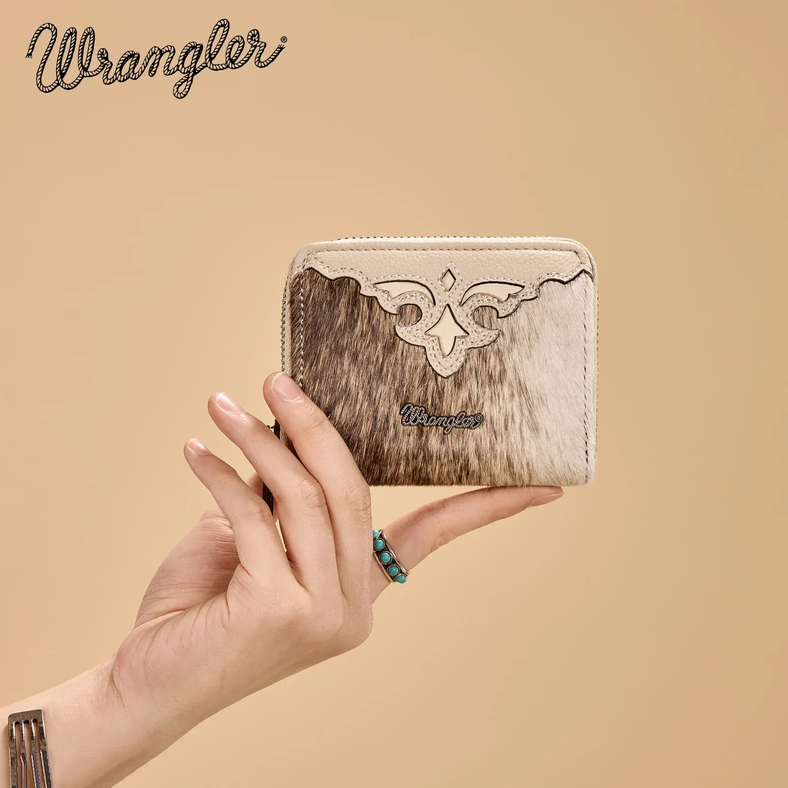 Wrangler Cowhide Zip-Around Wallet ~ Khaki - Image 2