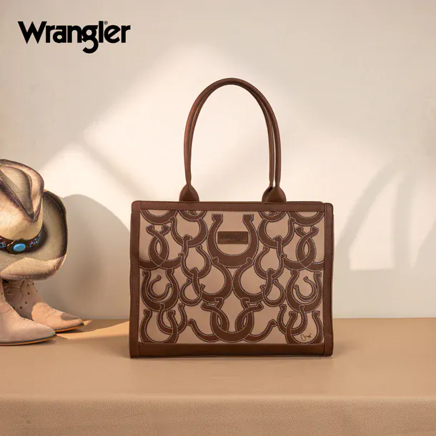 Wrangler Horseshoe Cutout Carry-All Large Tote Bag - Brown
