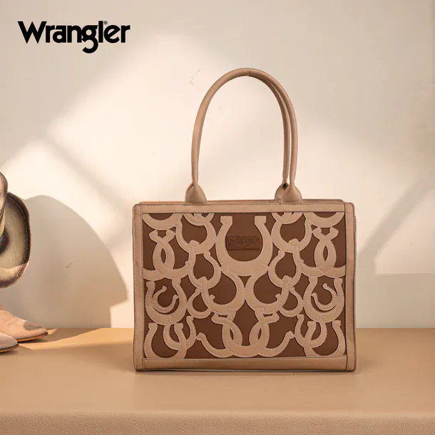 Wrangler Horseshoe Cutout Carry-All Large Tote Bag - Khaki