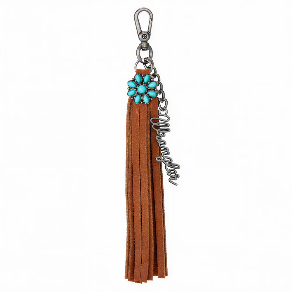 Wrangler Turquoise Fringe Suede Bag Charm - Brown